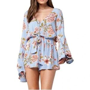 Billabong Floral Blue Romper with Bell Sleeves